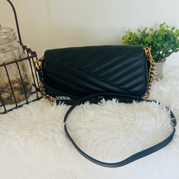 Tory Burch Kira Black Flap Chevron Bag small - Picture 5 of 11